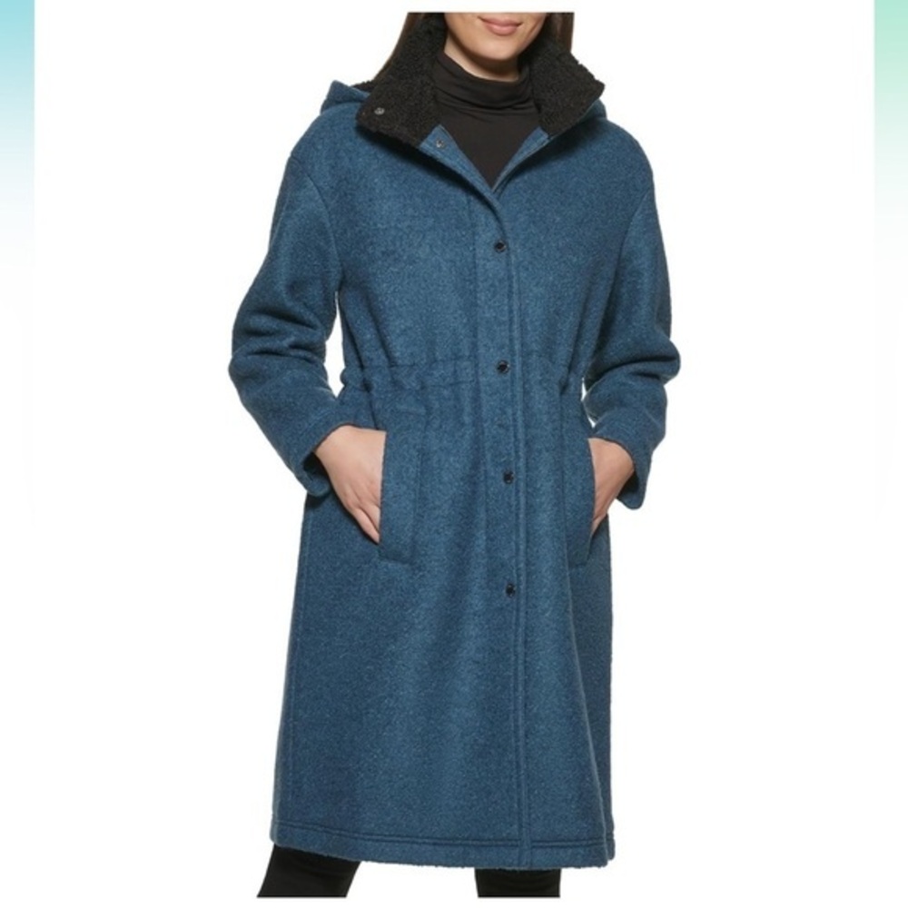 Kenneth Cole Wool Sherpa Coat Long Cinch Waist EIC L